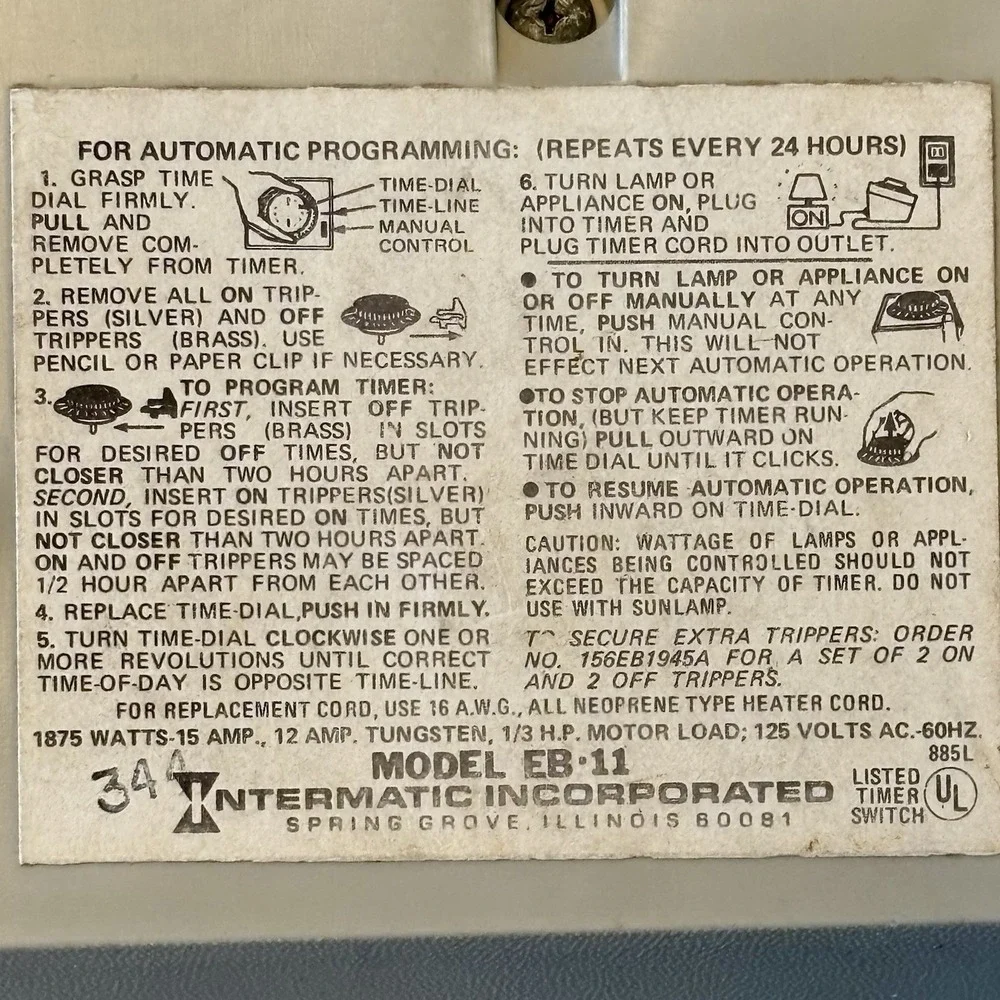 VTG 60s MCM Intermatic Time-All XV EB11 Programming Timer‎ 15 Amp 24 Hours Cycle